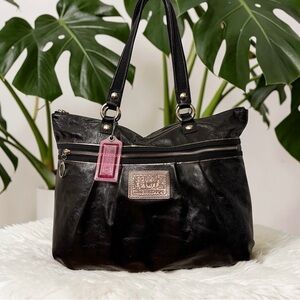 Coach Black Leather POPPY Zip-Top Tote